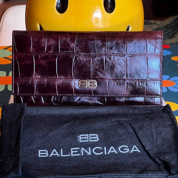 Balenciaga Burgundy Croc-Embossed Wallet (FULL INCLUSION) - Picture 1 of 8